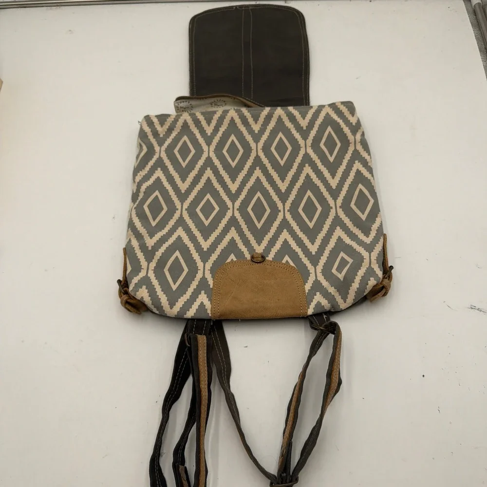 Myra Bag Backpack Artist's Impression Upcycled Canvas Leather Cowhide Gray OS